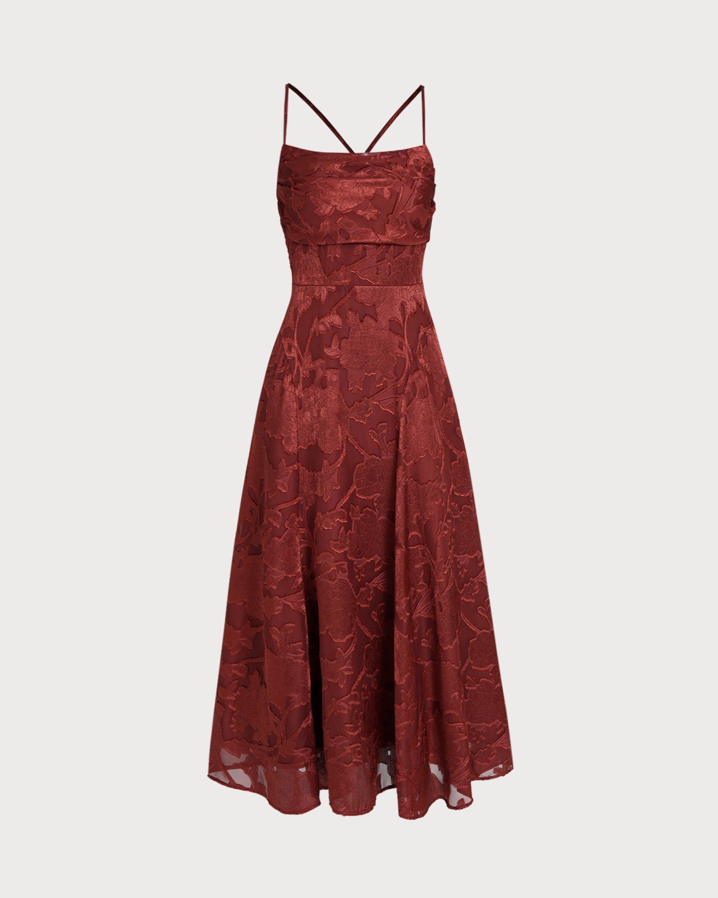 Vestido Maxi Floral Rojo Ladrillo con Cruce
