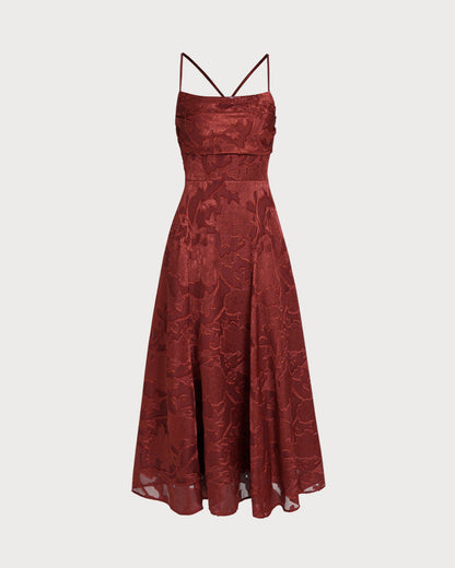 Vestido Maxi Floral Rojo Ladrillo con Cruce