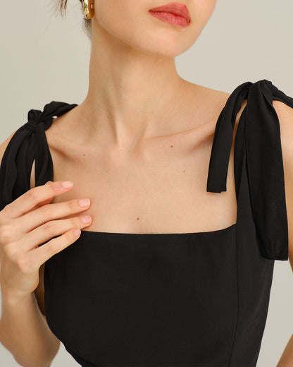 Vestido Maxi de Chiffon Negro con Tirantes
