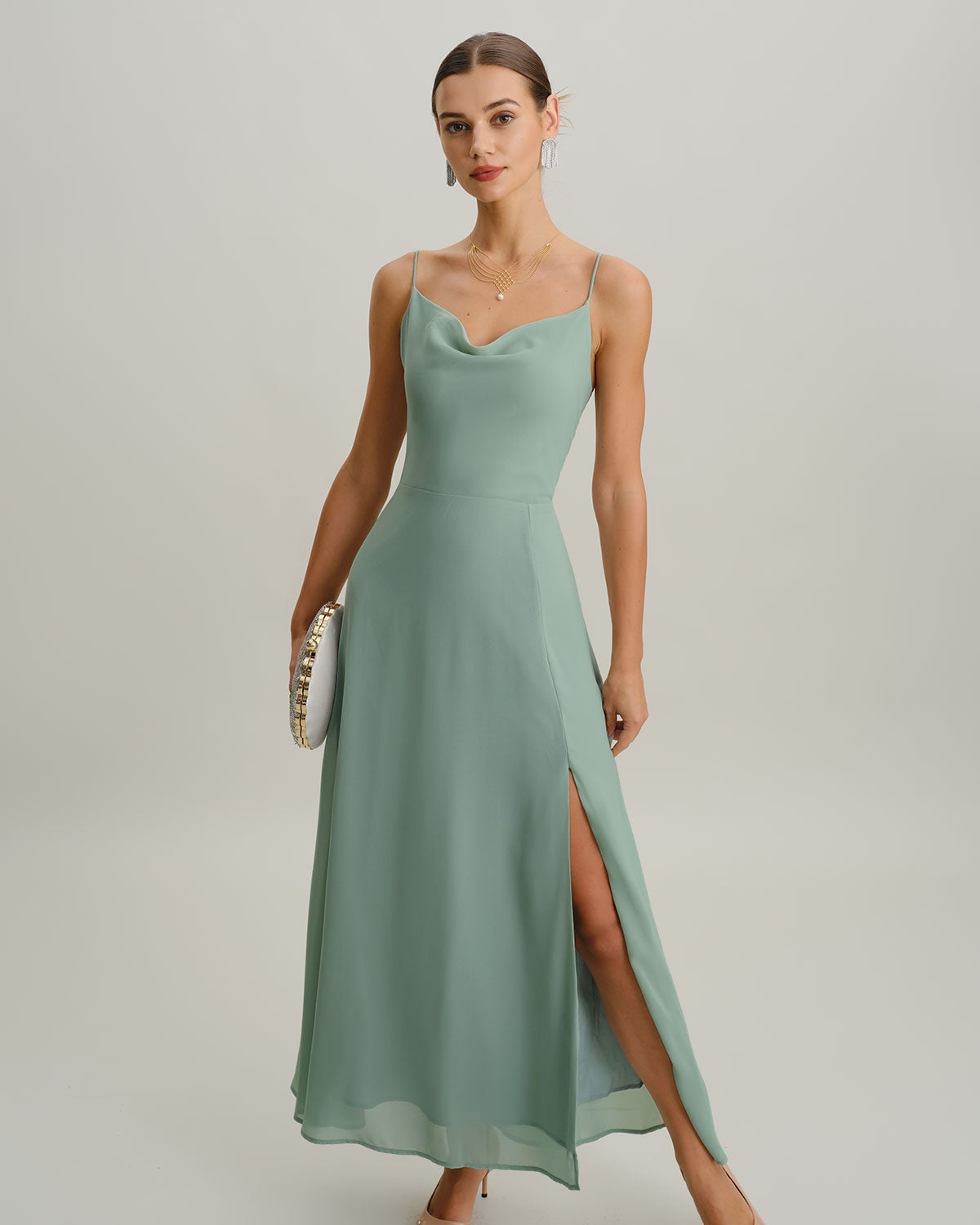 Vestido Maxi Sin Espalda A-Line Verde