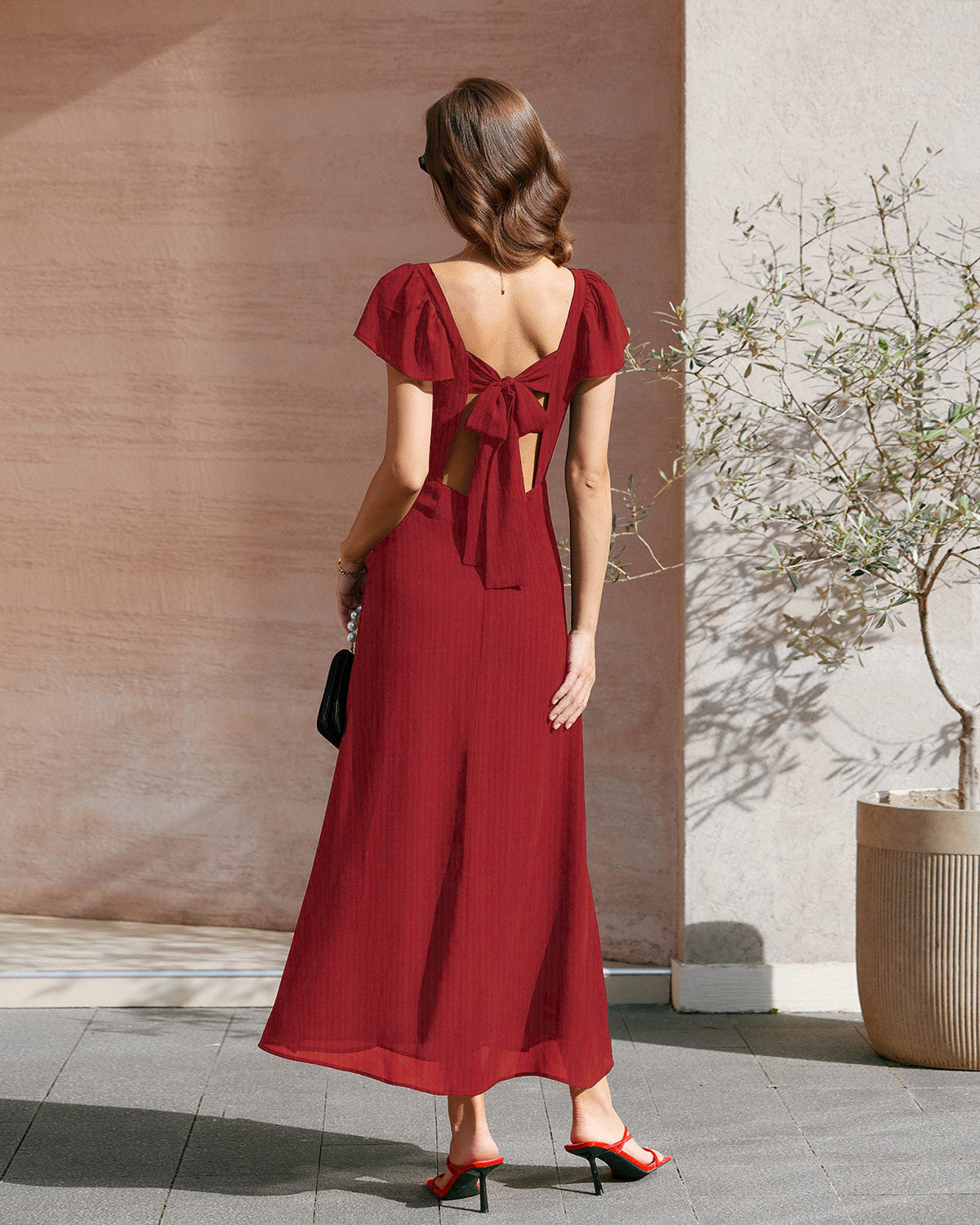 Vestido Maxi Jacquard de Cuello Corazón Rojo