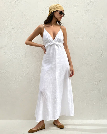 Vestido Maxi Deslizante Arrugado Blanco