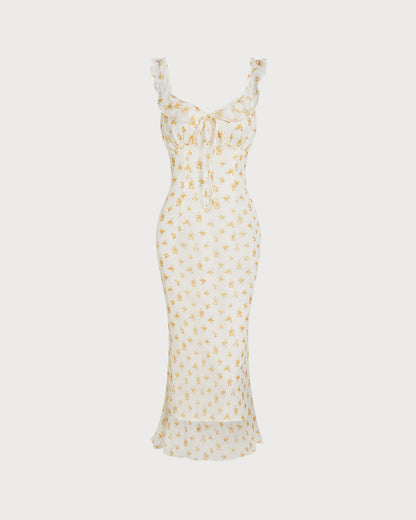 Vestido Maxi Sin Mangas con Volantes de Flor de Albaricoque