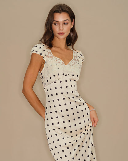 Vestido Maxi de Encaje con Lunares de Albaricoque
