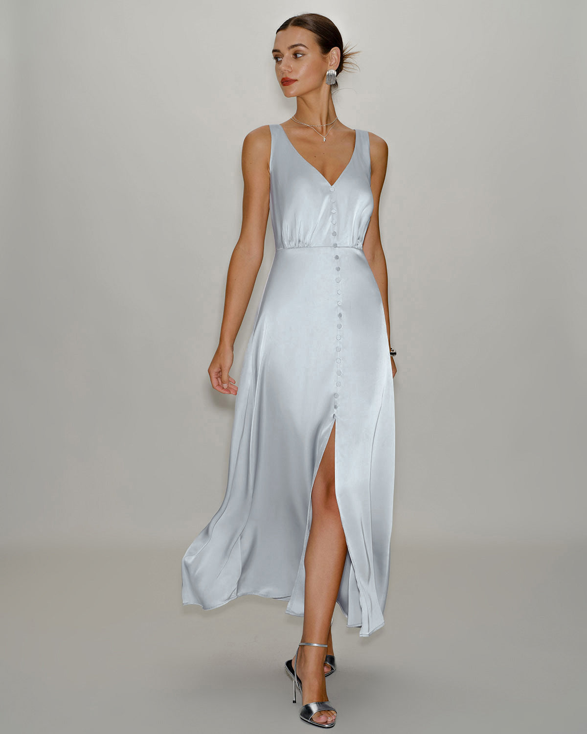 Vestido Maxi Sin Mangas A-Line Gris