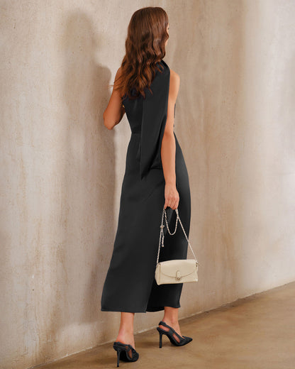 Vestido Maxi A-Line Negro de Un Hombro