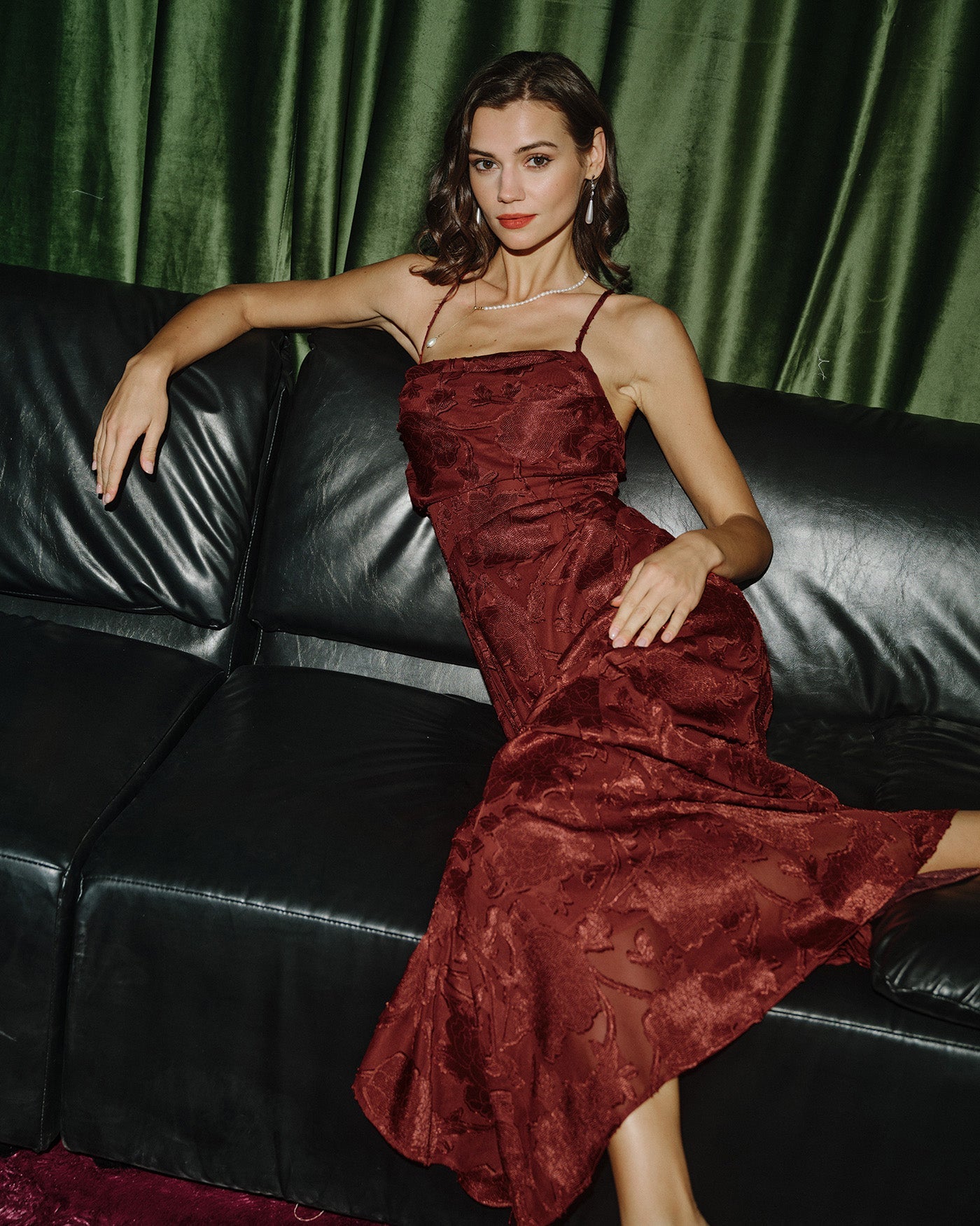 Vestido Maxi Floral Rojo Ladrillo con Cruce
