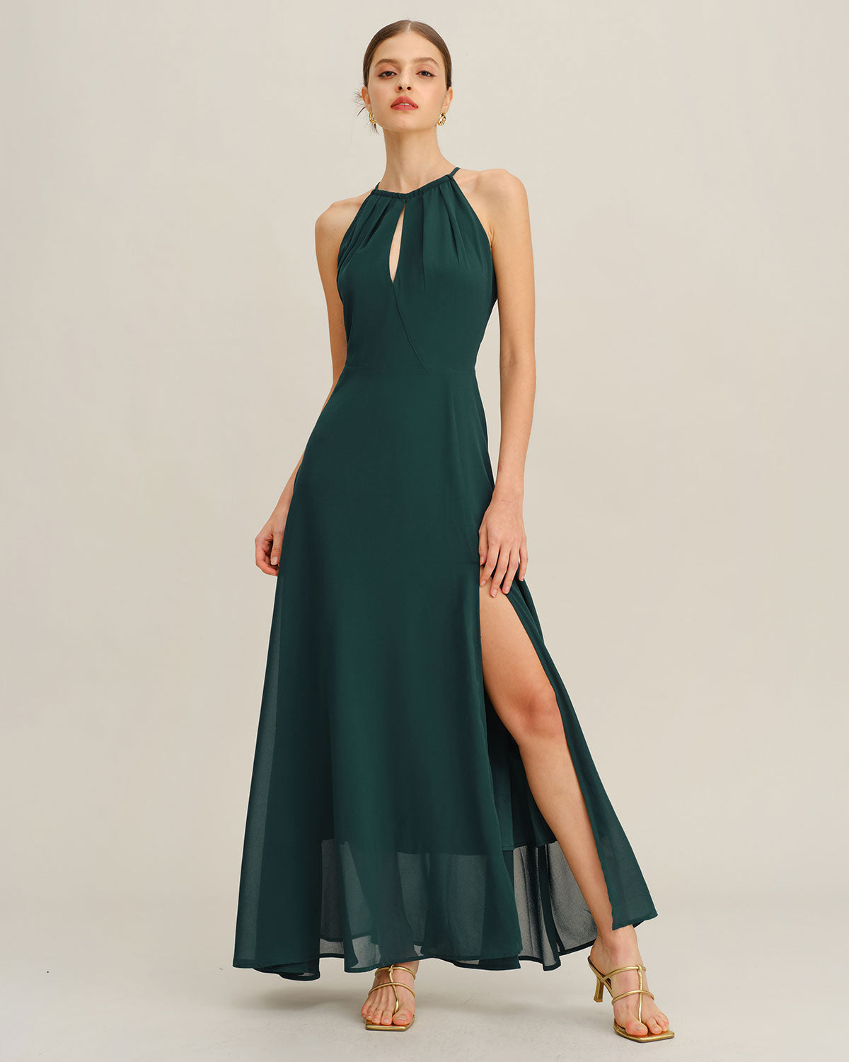 Vestido Maxi de Chiffon Verde con Abertura