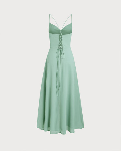 Vestido Maxi Sin Espalda A-Line Verde