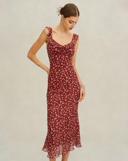 Vestido Maxi Deslizable Rojo Floral