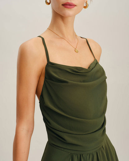Vestido Maxi Slip A-Line de Chifón Verde