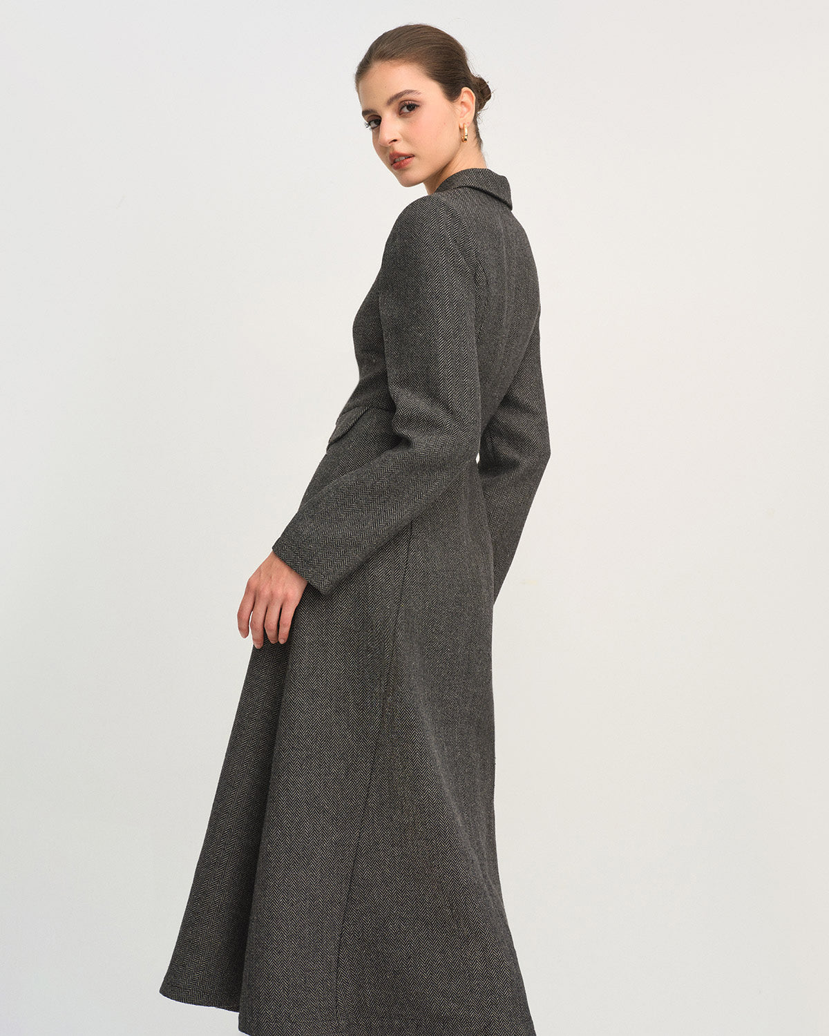 Vestido Maxi A-Line Botones Gris