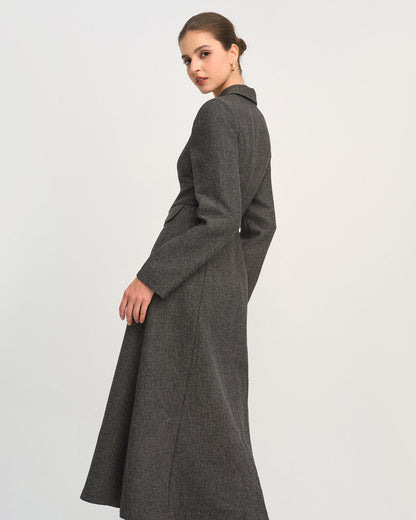 Vestido Maxi A-Line Botones Gris