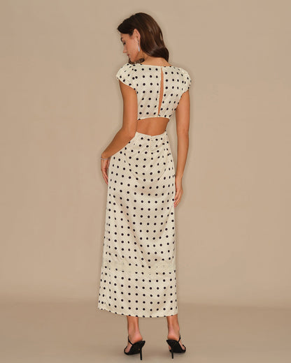 Vestido Maxi de Encaje con Lunares de Albaricoque