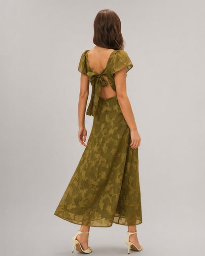 Vestido Maxi Jacquard de Escote Corazón Verde
