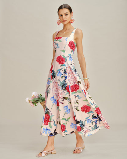 Vestido Maxi Sin Mangas en Corte A Floral