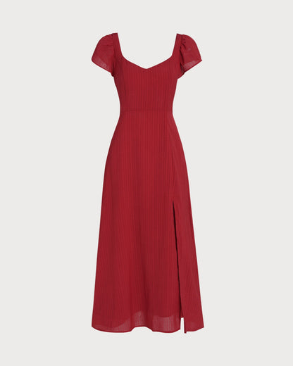 Vestido Maxi Jacquard de Cuello Corazón Rojo