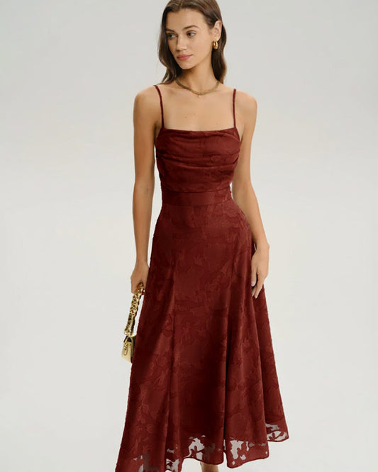 Vestido Maxi Floral Rojo Ladrillo con Cruce