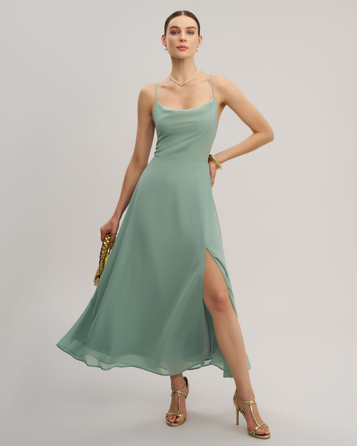 Vestido Maxi Sin Espalda A-Line Verde