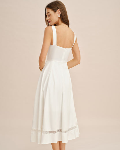 Vestido Maxi de Encaje Blanco con Apliques