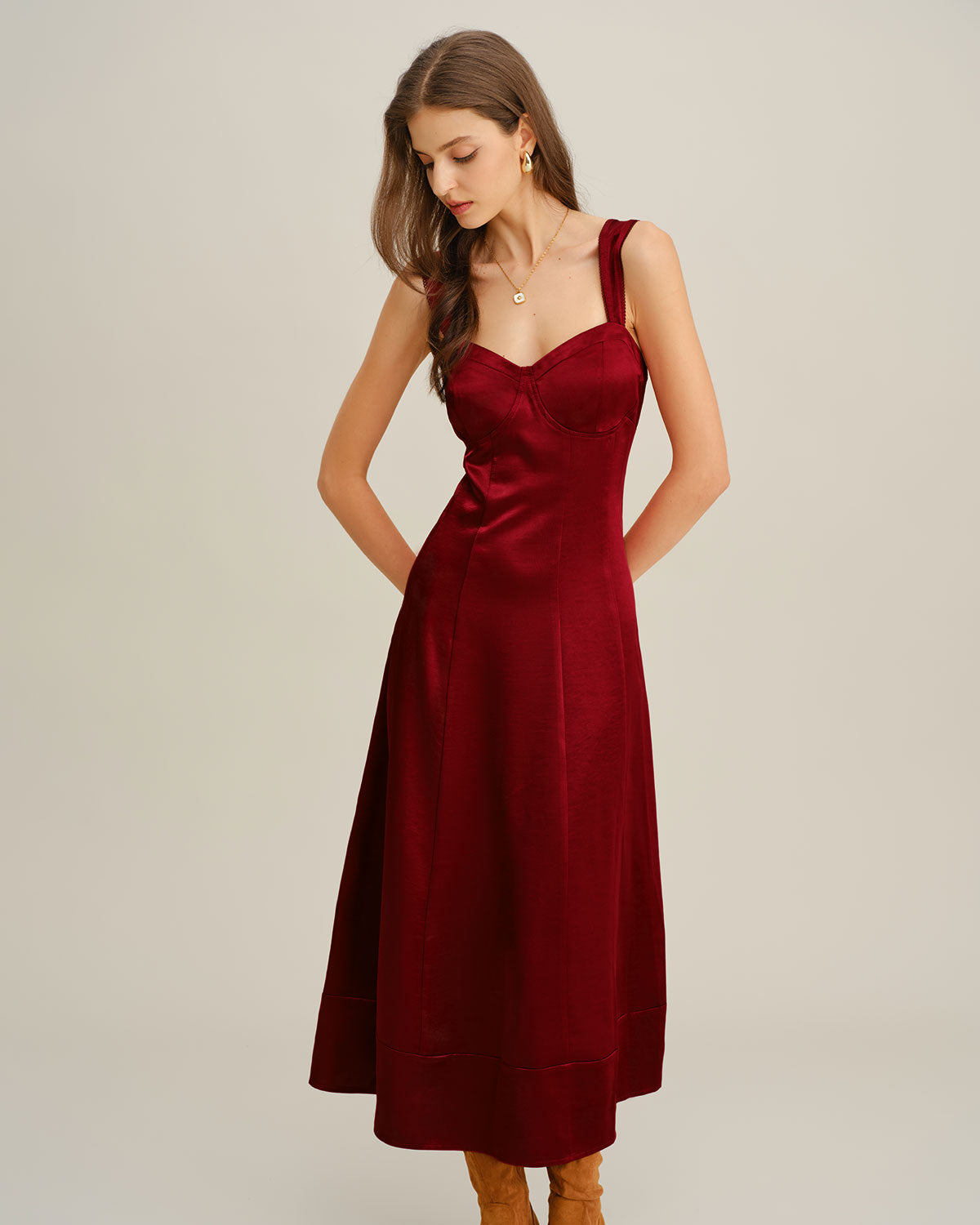 Vestido Maxi A-Line de Cuello Corazón Rojo
