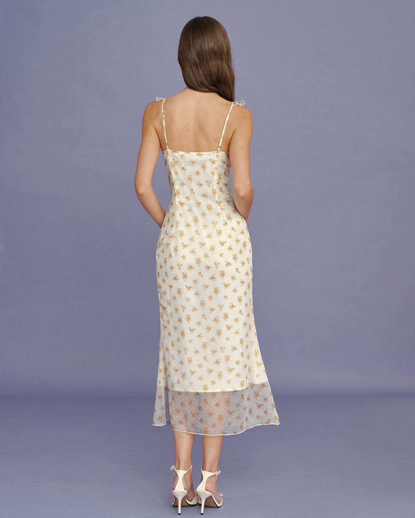Vestido Maxi Sin Mangas con Volantes de Flor de Albaricoque