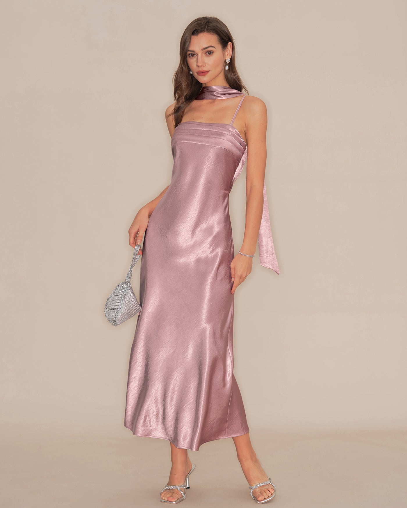 Vestido Maxi de Satén Sirena Rosa