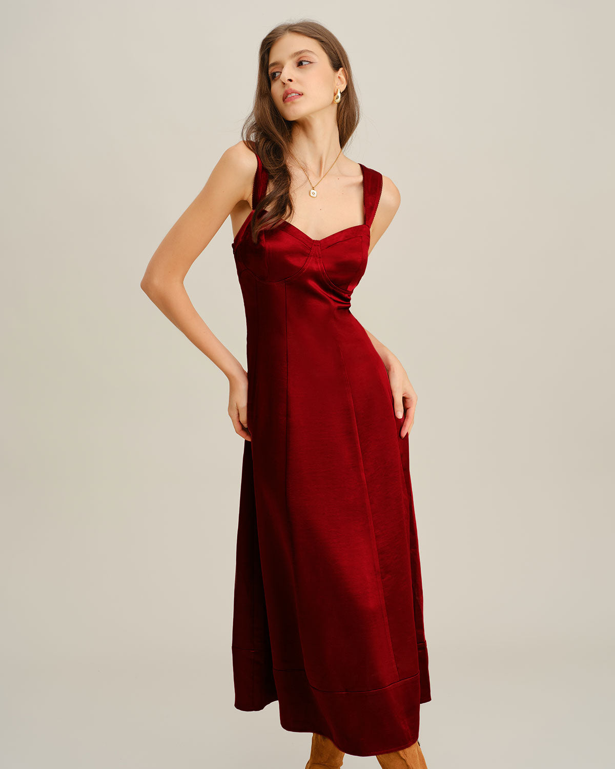 Vestido Maxi A-Line de Cuello Corazón Rojo