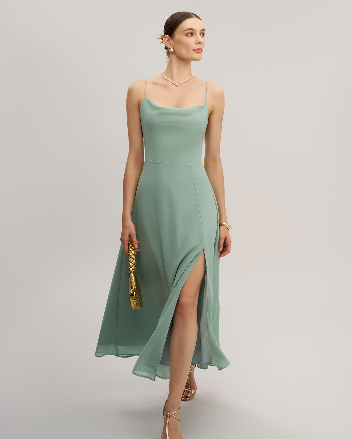 Vestido Maxi Sin Espalda A-Line Verde