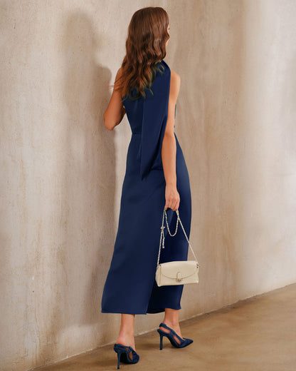 Vestido Maxi A-Line de Un Hombro en Marino
