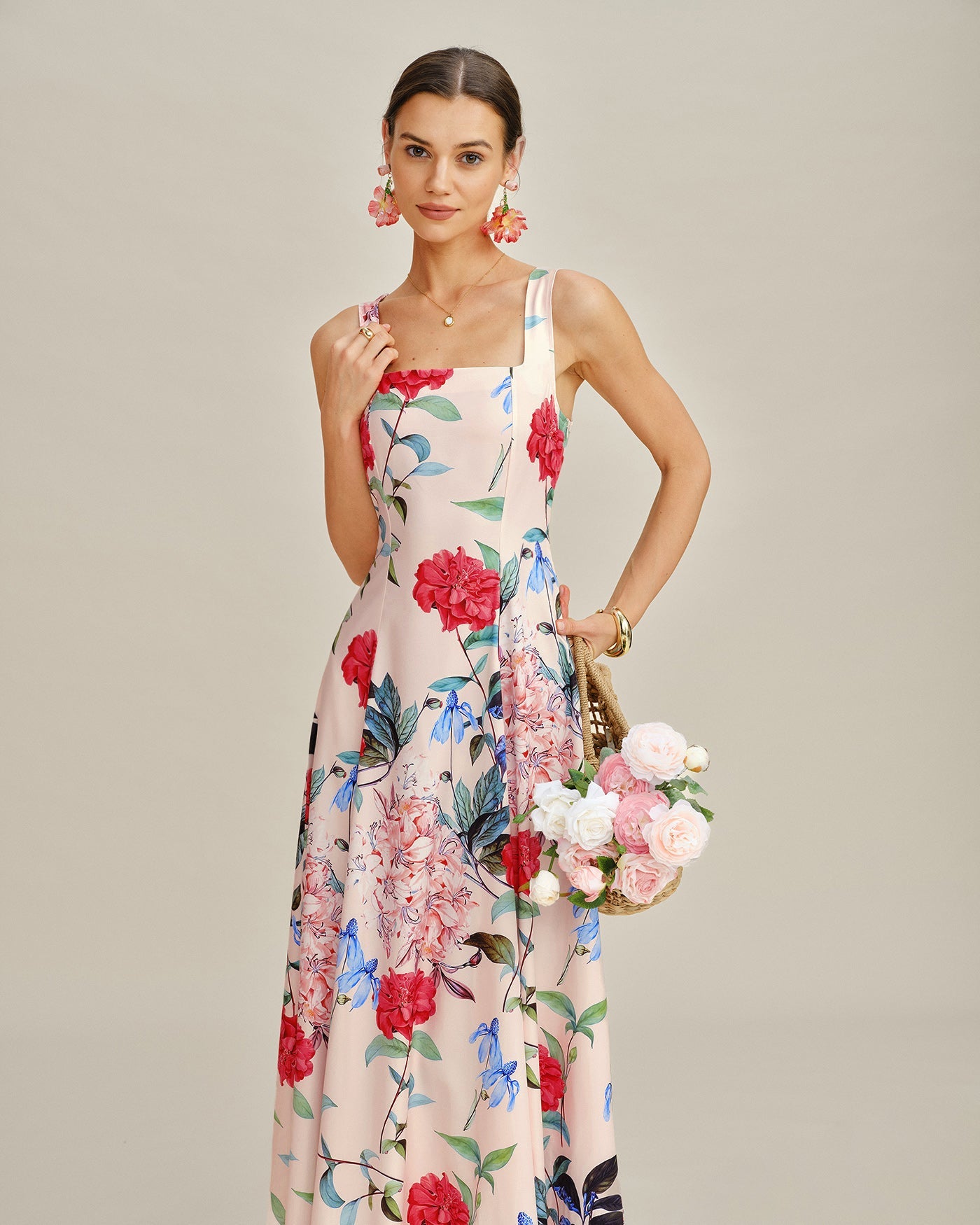 Vestido Maxi Sin Mangas en Corte A Floral