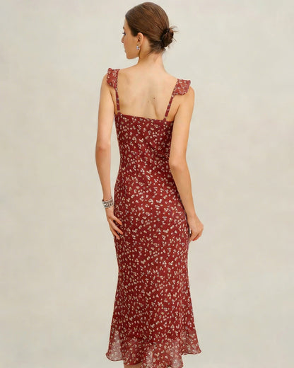 Vestido Maxi Deslizable Rojo Floral