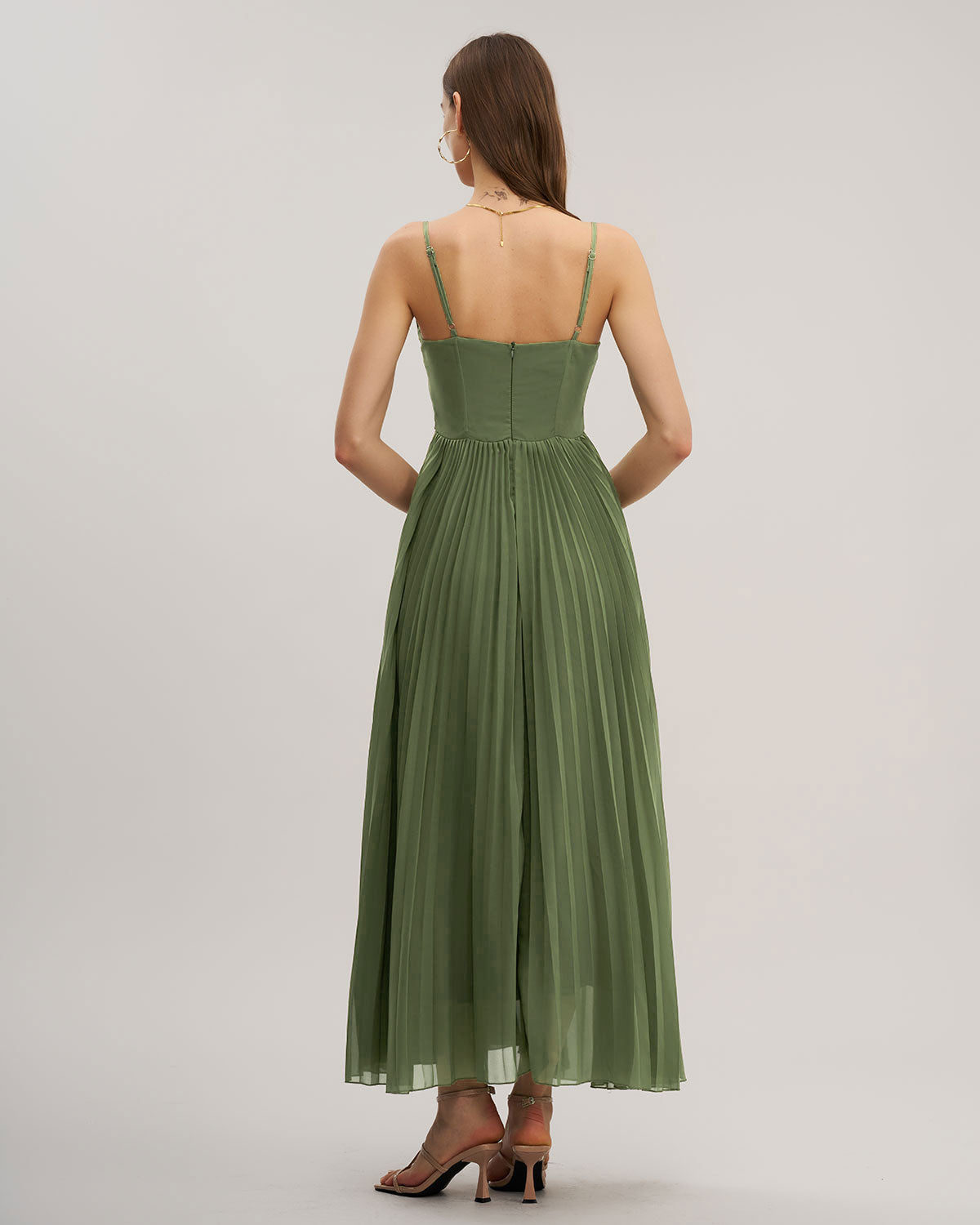 Vestido Maxi Flowy con Escote Corazón en Verde