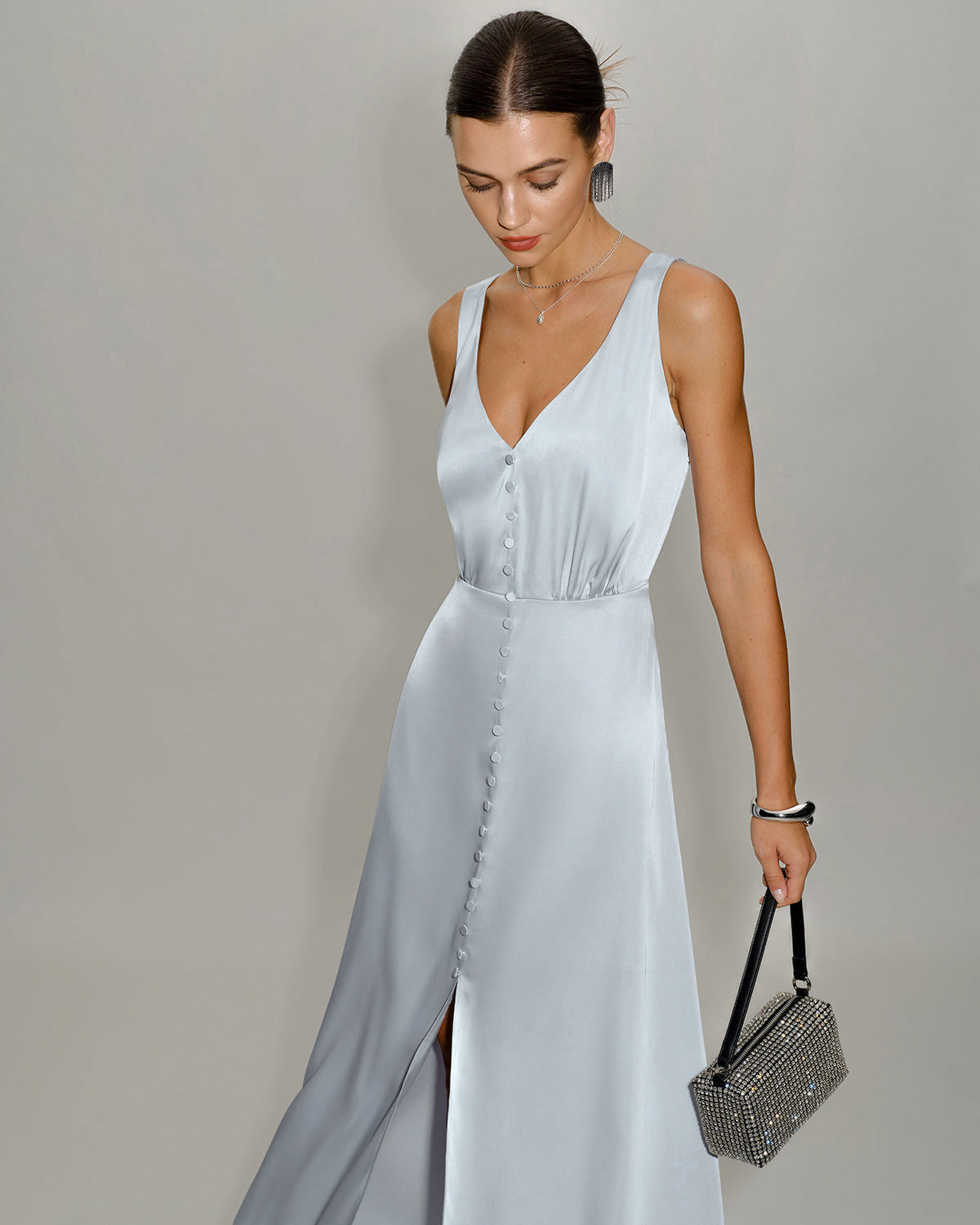 Vestido Maxi Sin Mangas A-Line Gris