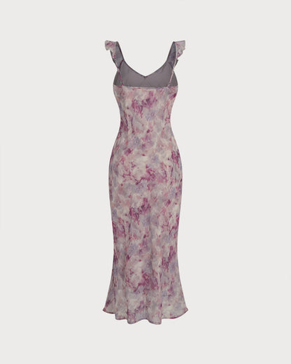 Vestido Maxi Sin Mangas A-Line con Volantes Morado
