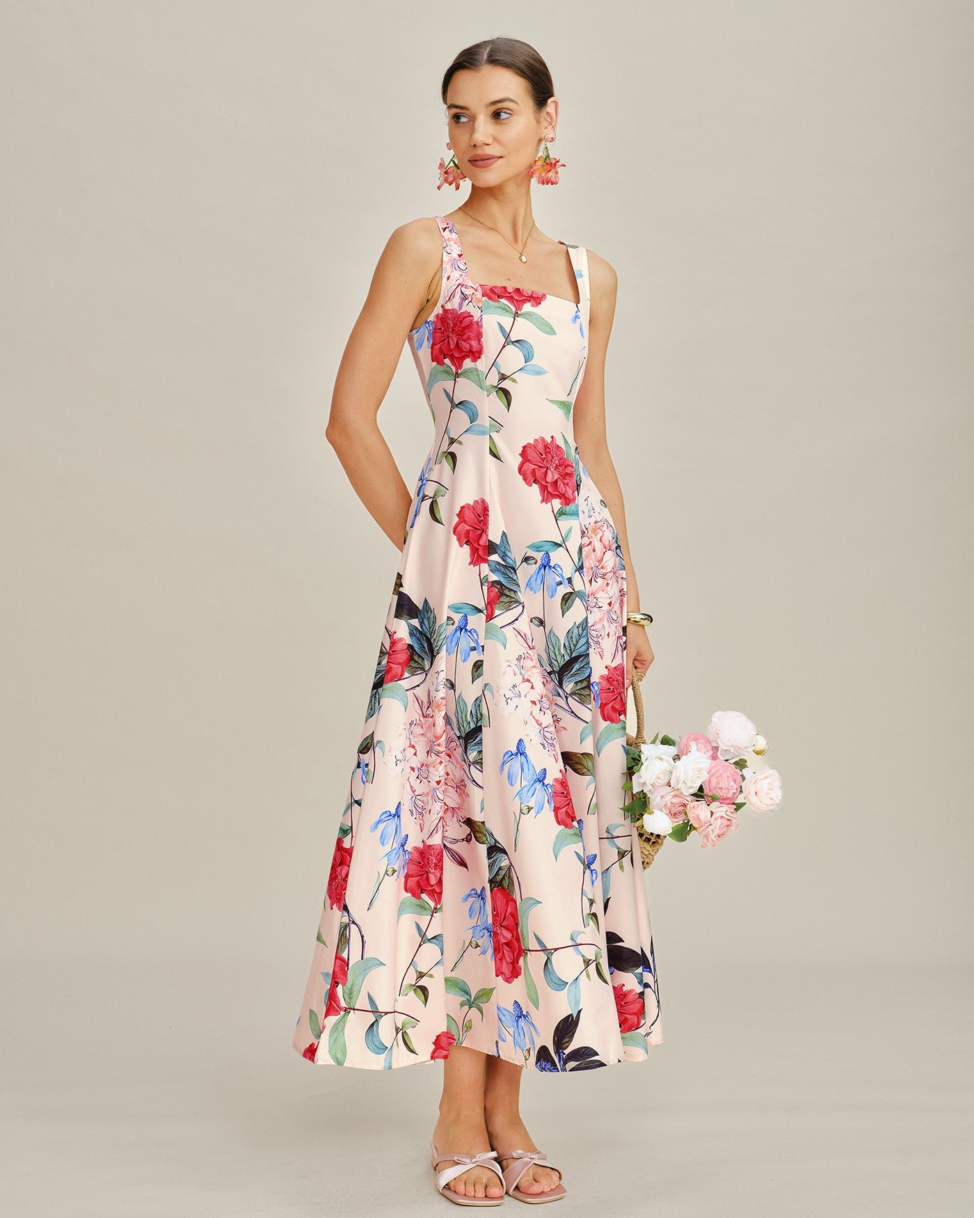 Vestido Maxi Sin Mangas en Corte A Floral