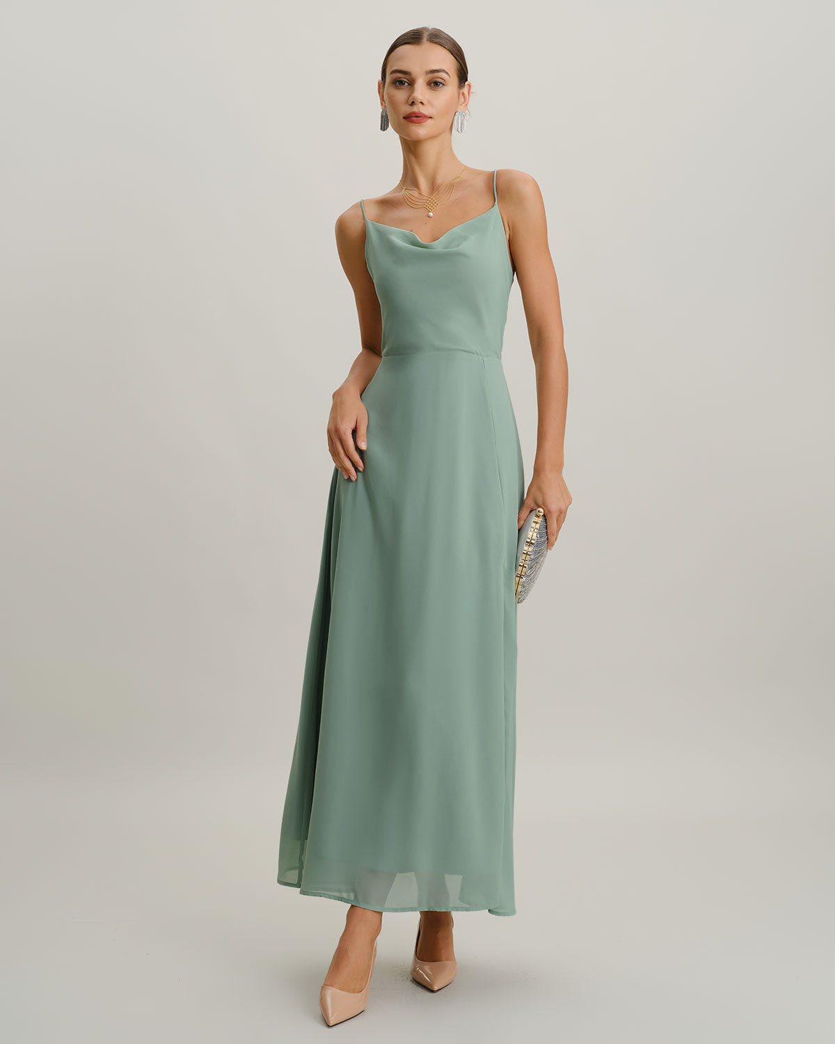 Vestido Maxi Sin Espalda A-Line Verde
