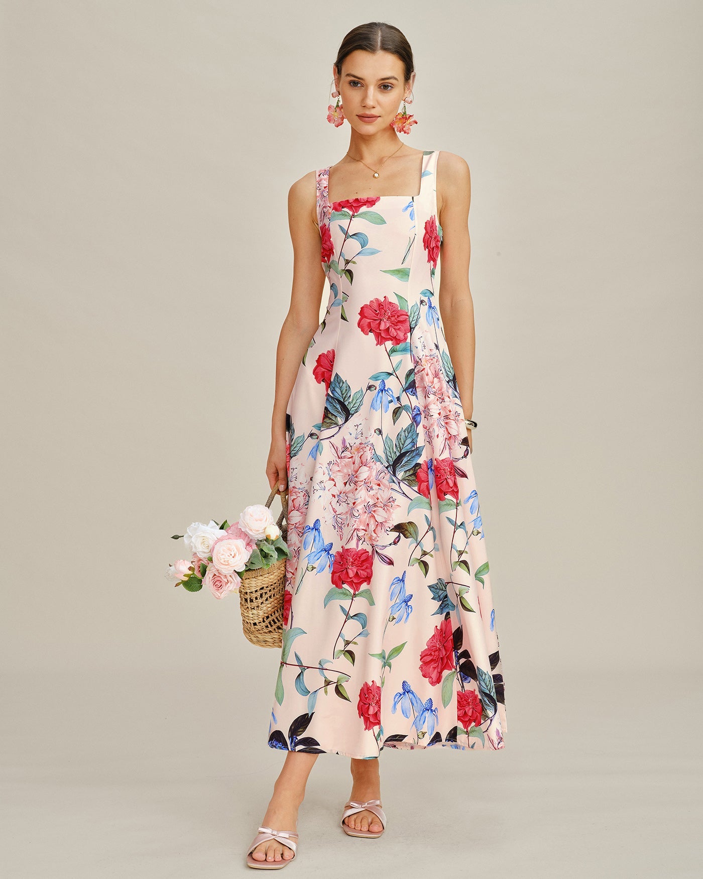 Vestido Maxi Sin Mangas en Corte A Floral