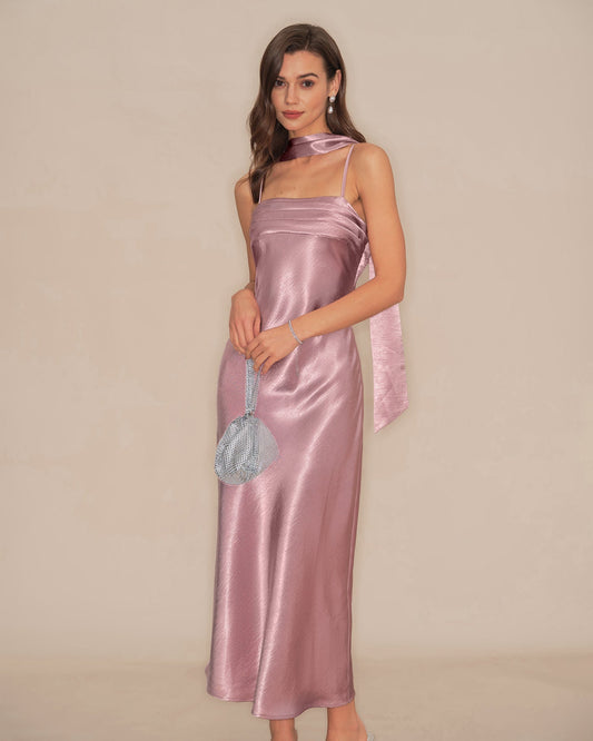 Vestido Maxi de Satén Sirena Rosa