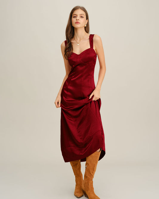 Vestido Maxi A-Line de Cuello Corazón Rojo