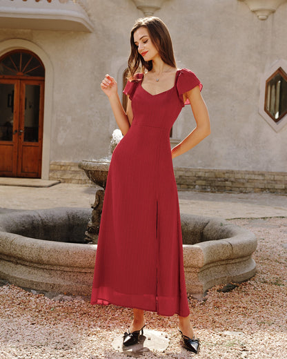 Vestido Maxi Jacquard de Cuello Corazón Rojo