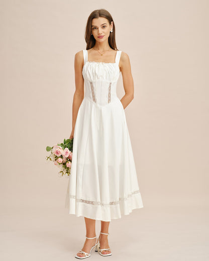 Vestido Maxi de Encaje Blanco con Apliques