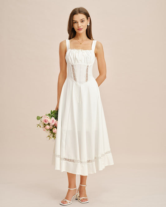 Vestido Maxi de Encaje Blanco con Apliques