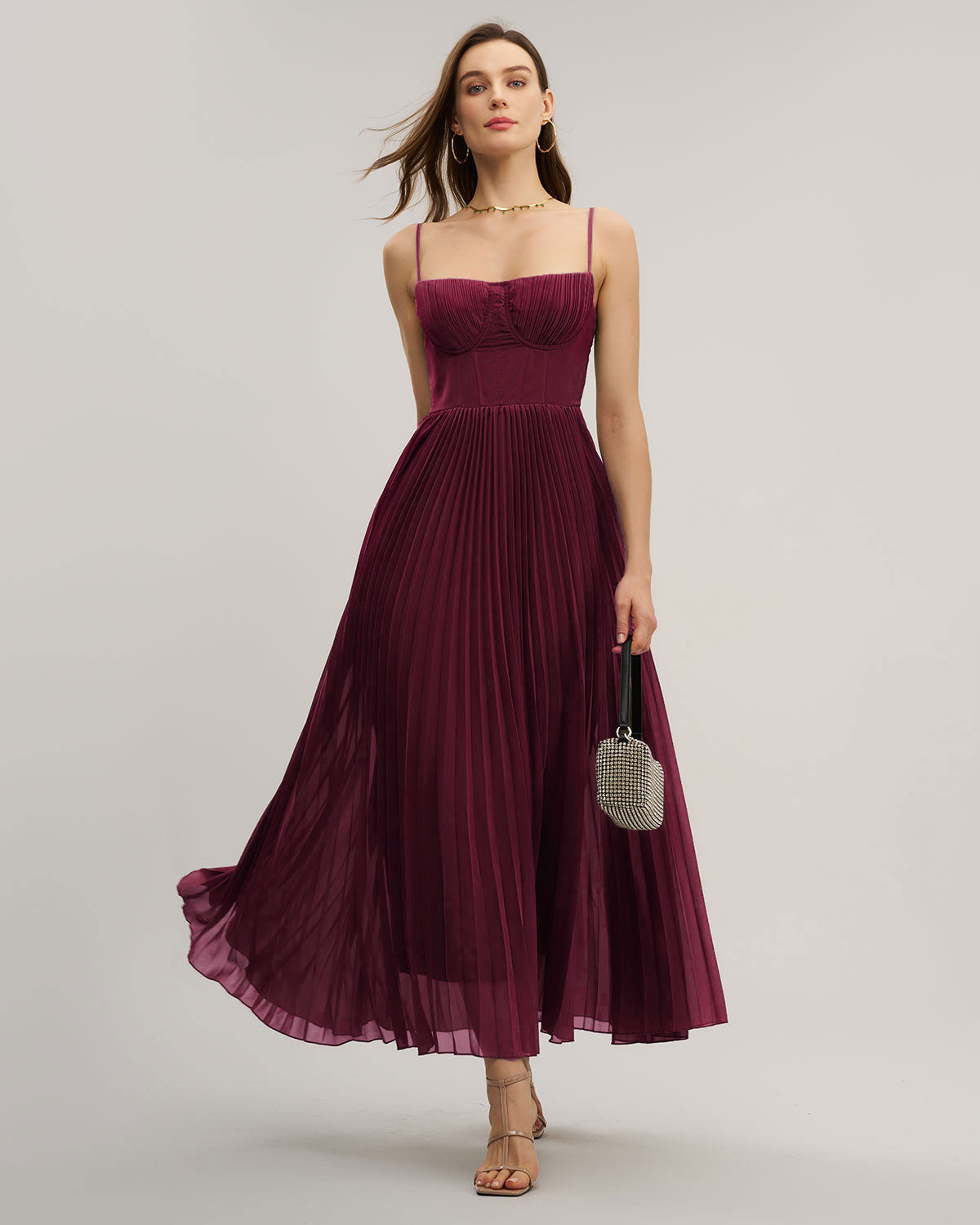 Vestido Maxi Flowy con Escote Corazón en Rojo Vino