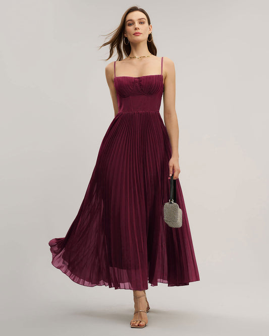 Vestido Maxi Flowy con Escote Corazón en Rojo Vino
