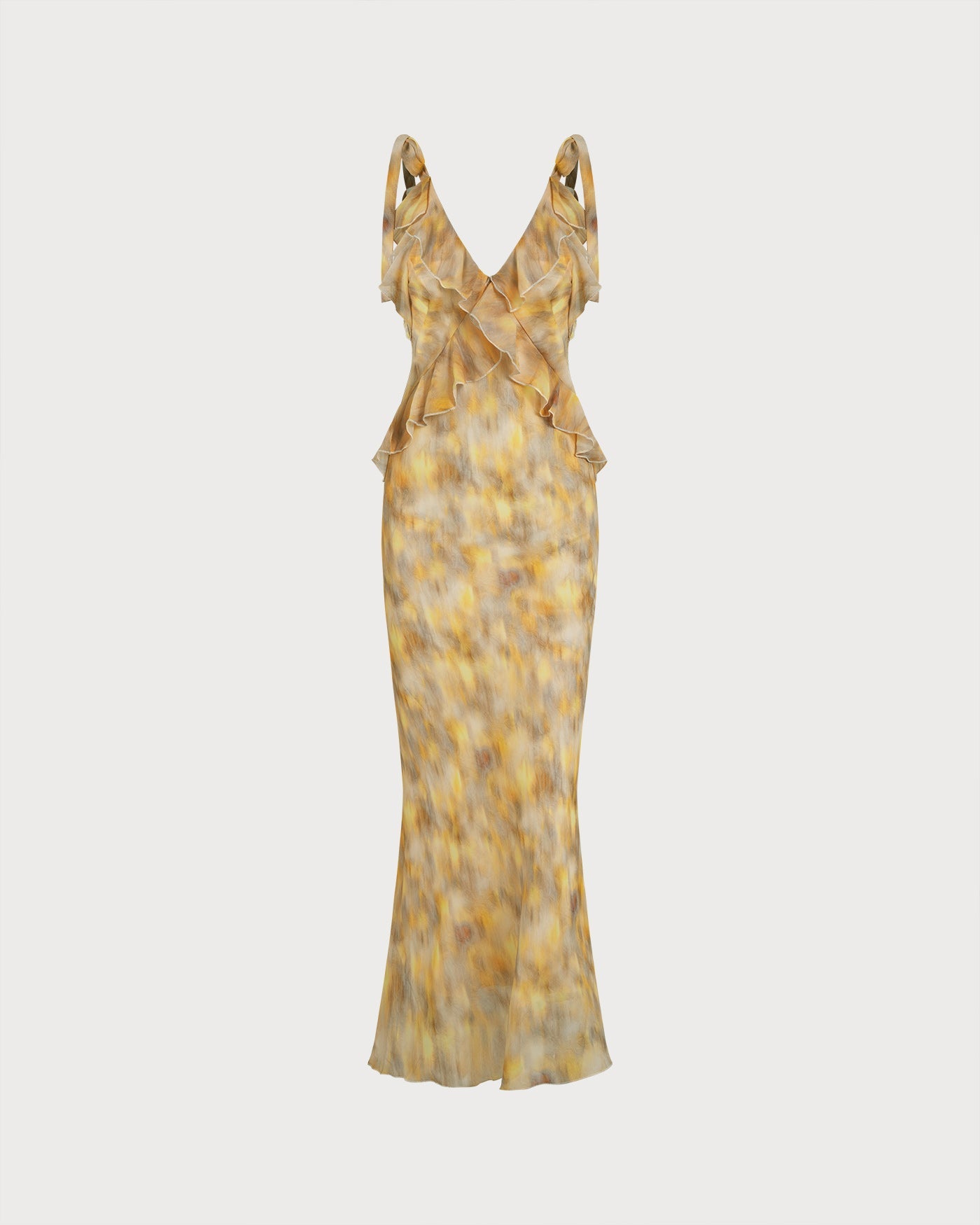 Vestido Maxi Deslizante con Volantes Amarillo