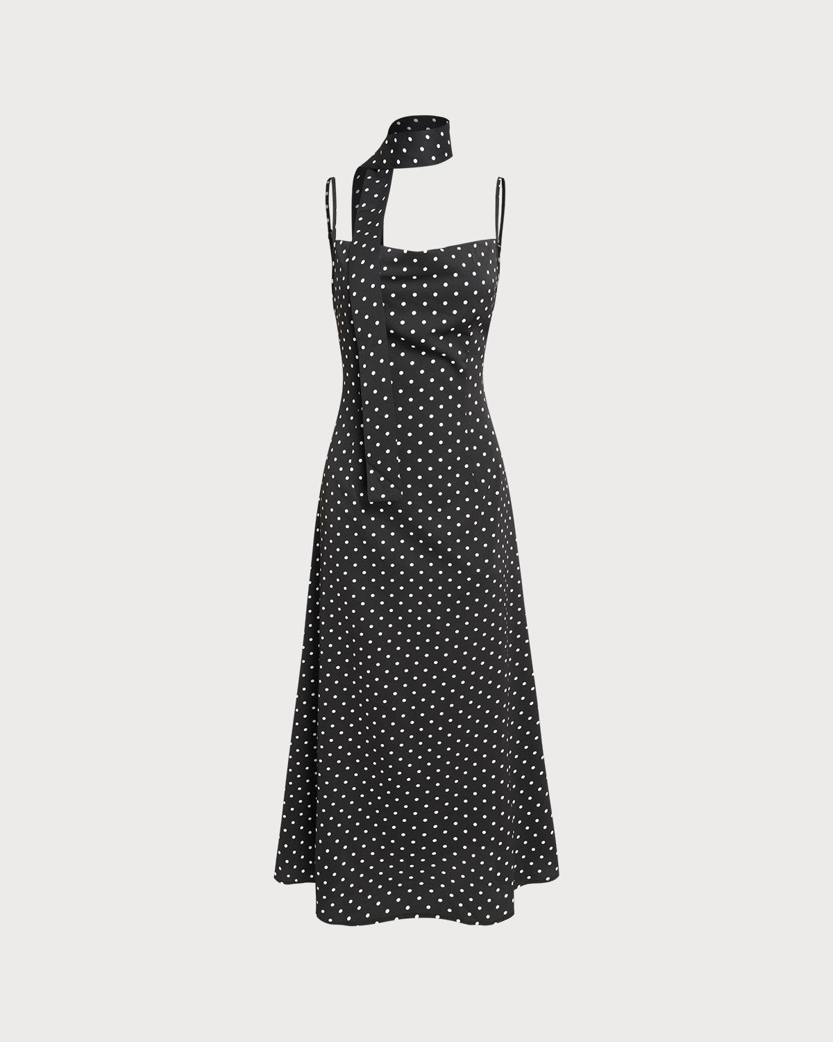 Vestido Maxi Sin Mangas con Cuello de Cowl de Lunares Negros