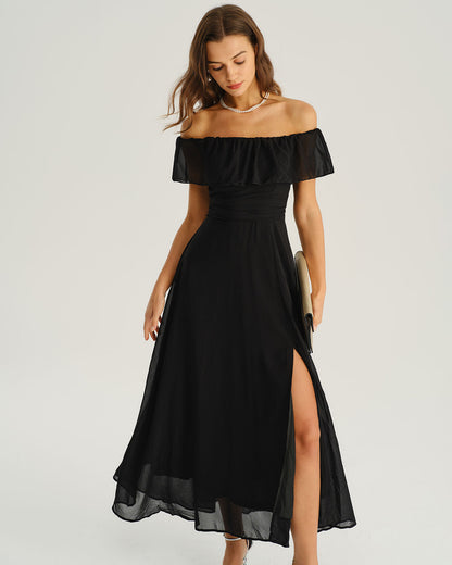 Vestido Maxi A-Line Negro Off The Shoulder