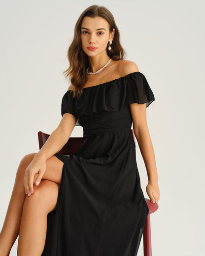 Vestido Maxi A-Line Negro Off The Shoulder