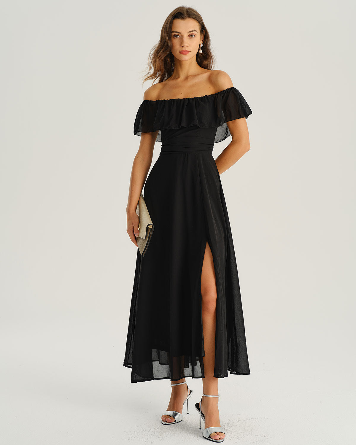 Vestido Maxi A-Line Negro Off The Shoulder